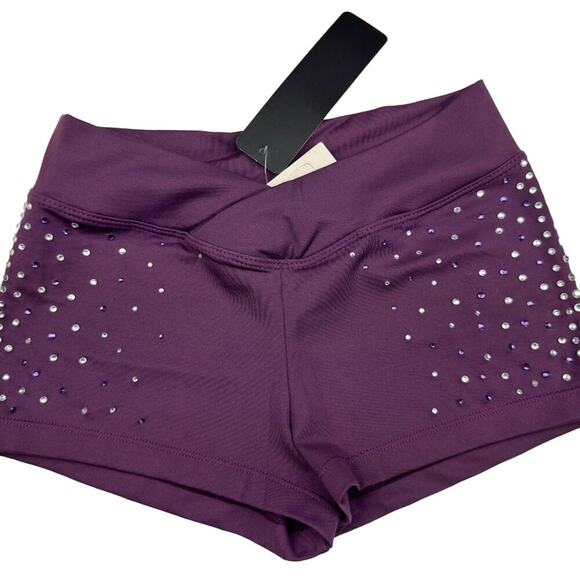 Pro Cheer Dance NFL NBA Audition V Waist Rhinestone Shorts - Picture 3 of 8